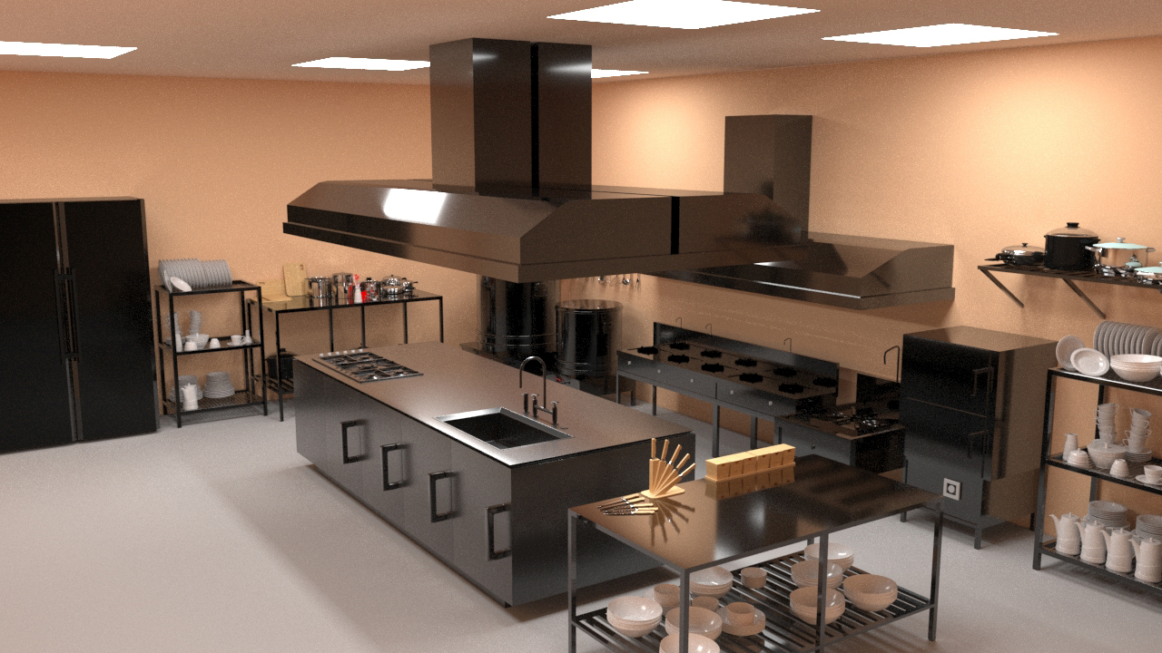 bản vẽ 3D thiết kế bếp nhà hàng