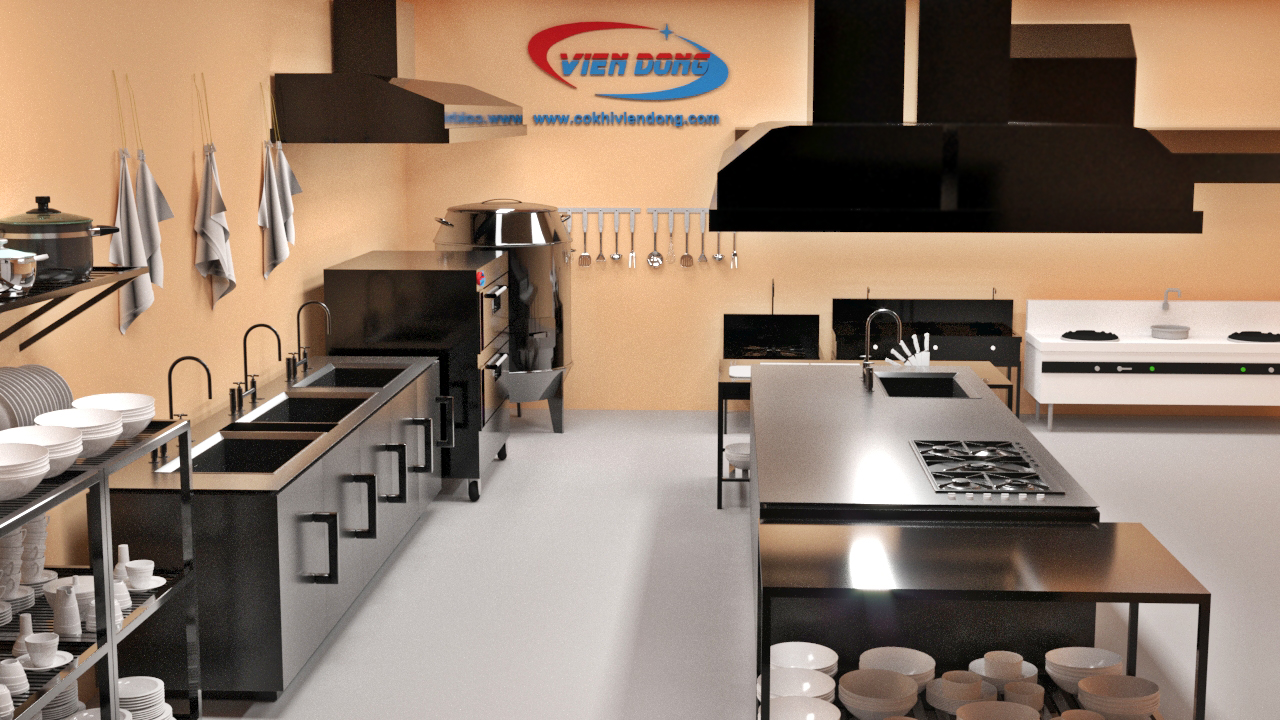 mẫu thiết kế bếp nhà hàng 3D
